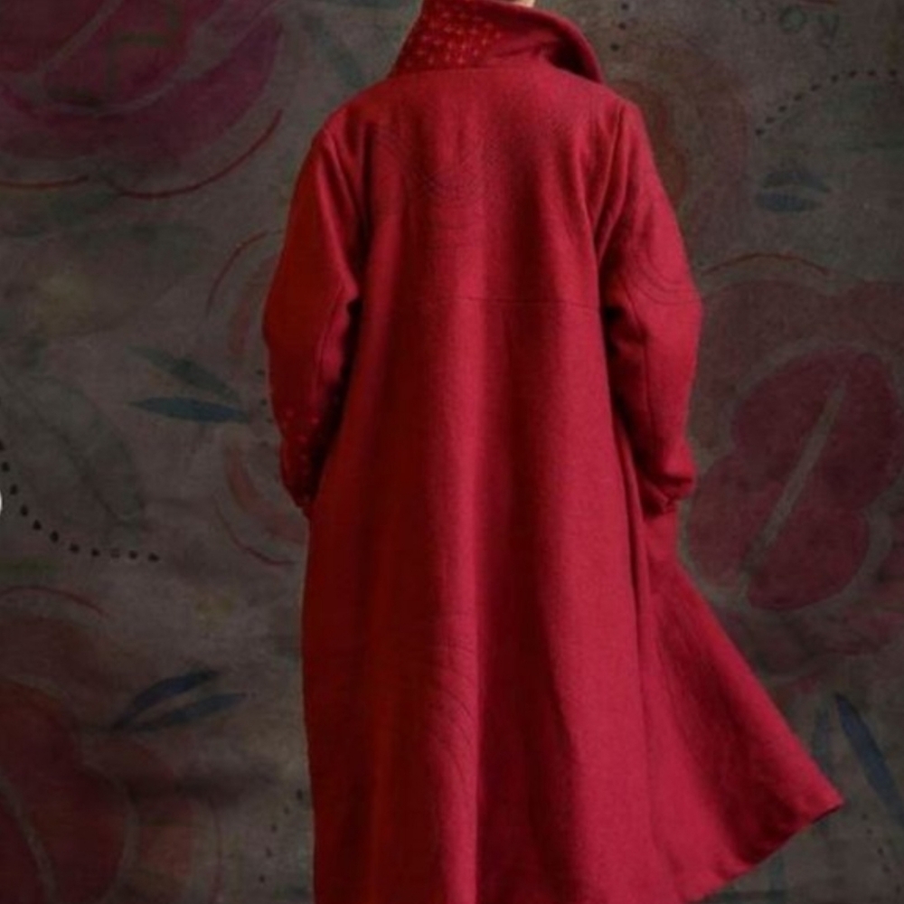 Gudrun Sjoden embroidered red wool duster coat - Picture 2 of 6